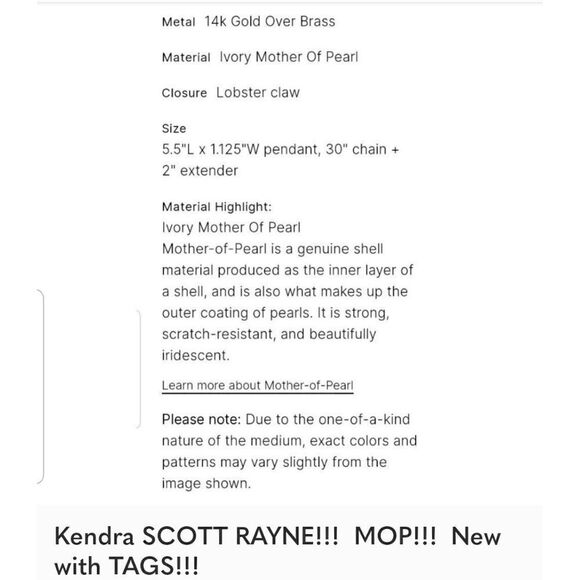 KENDRA SCOTT RAYNE NECKLACE IN WHITE MOP!!! NWT!!! GIFTED To ME!!! - Picture 10 of 10